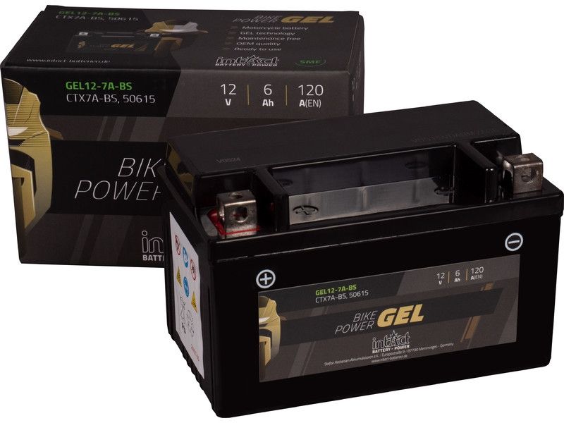 Intact GEL12-7A-BS GEL-Motorradbatterie ersetzt 6MF6, 12N7E-4, 50615 12V 6Ah
