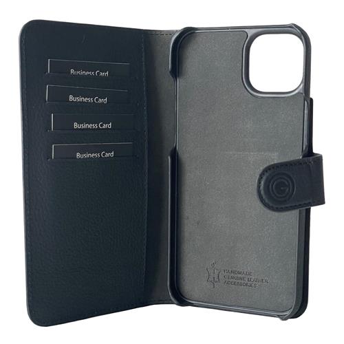 iPhone 15 Plus, Joss schwarz, Book-Cover Echtleder