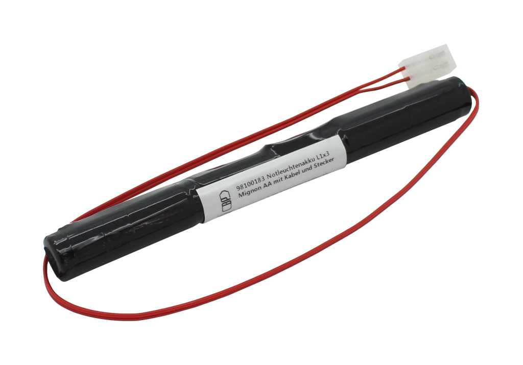 Notleuchtenakku 3.6V 1100mAh, Ni-MH, L1x3 Mignon AA mit Kabel und Stecker