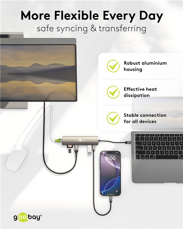 Slim 8-Port USB-Hub mit HDMI und RJ45, 5 Gbit/s, 2x USB-A (USB 3.2, USB 2.0)
