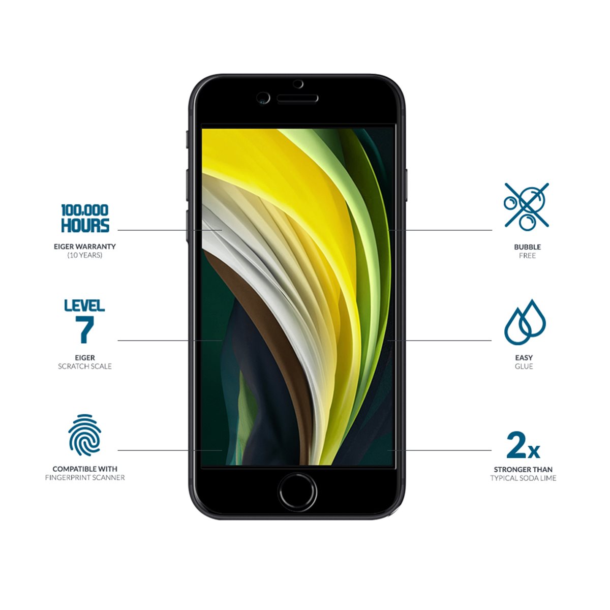 EIGER APPLE IPHONE SE2020/8/7/6S/6 GLAS, VOLLFÄCHIG, RANDLOS 3D FRIENDLY BLACK