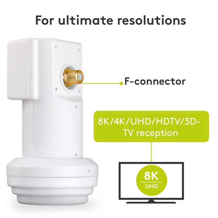 Universal Single LNB, DVB-S2, 8K, 4K, UHD, HDTV, 3D
