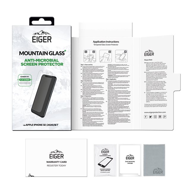 EIGER APPLE IPHONE SE2020/8/7/6S/6, GLAS ANTIBAKTERIELL 2.5D MOUNTAIN GLASS+