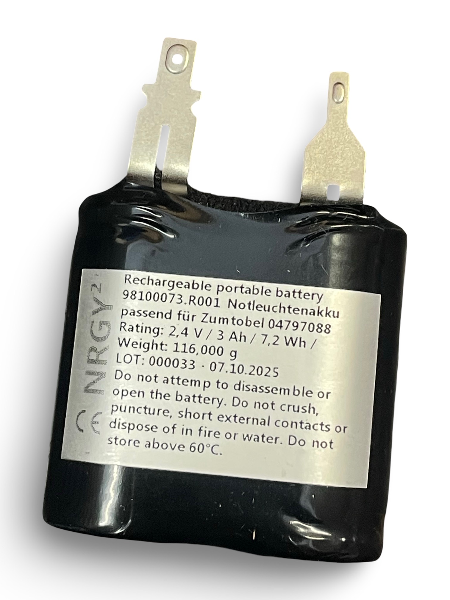 Notleuchtenakku 2.4V 3Ah Ni-MH, 2.8 + 4.8mm Faston ersetzt Zumtobel 04797088