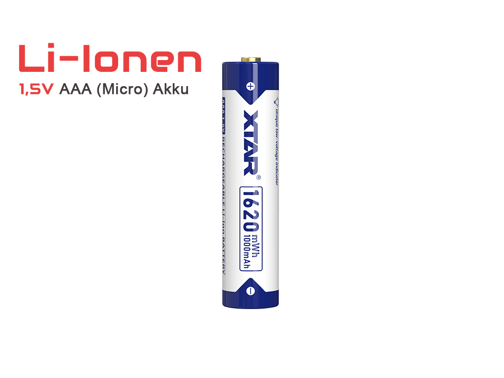 2x 4er Pack Xtar AAA 1.5V 1620mWh (1000mAh) Li-Ion Akku (Wiederaufladbar)
