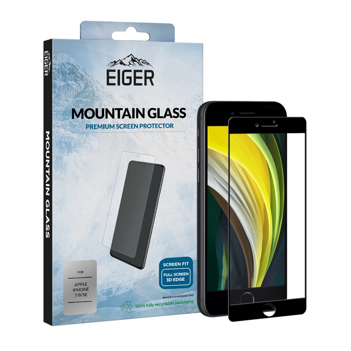 EIGER APPLE IPHONE SE2020/8/7/6S/6 GLAS, VOLLFÄCHIG, RANDLOS 3D FRIENDLY BLACK