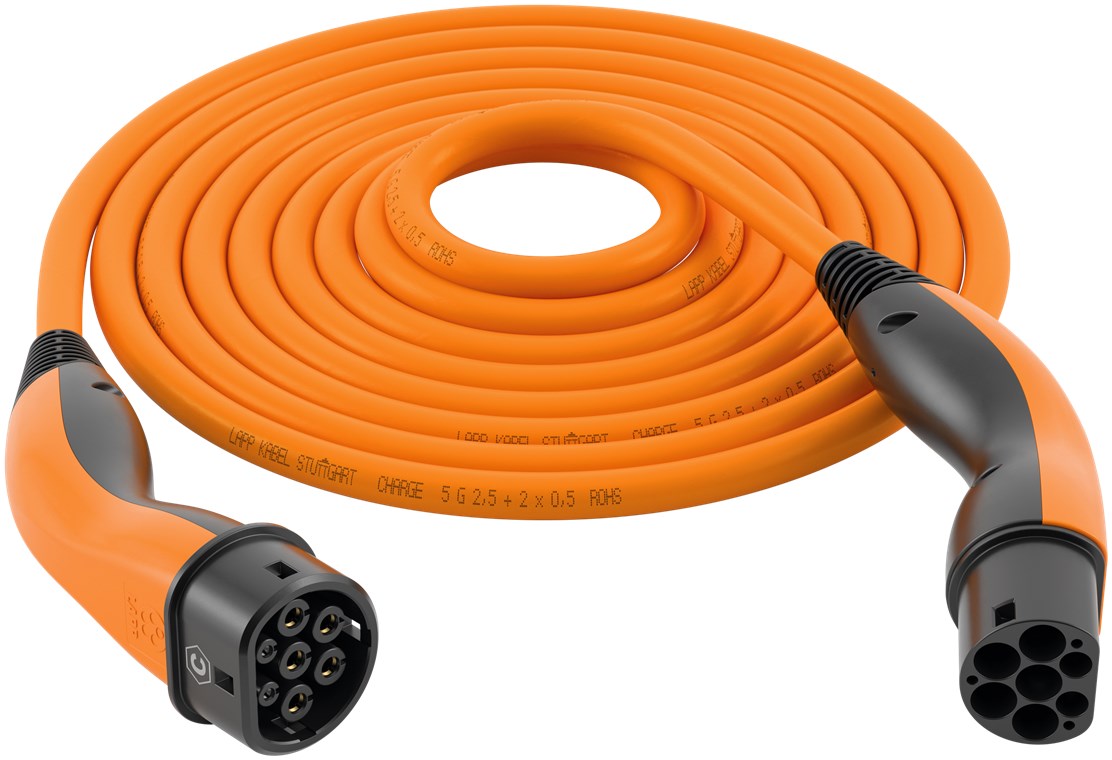 Ladekabel Typ 2, bis zu 22 kW, 5 m, Orange