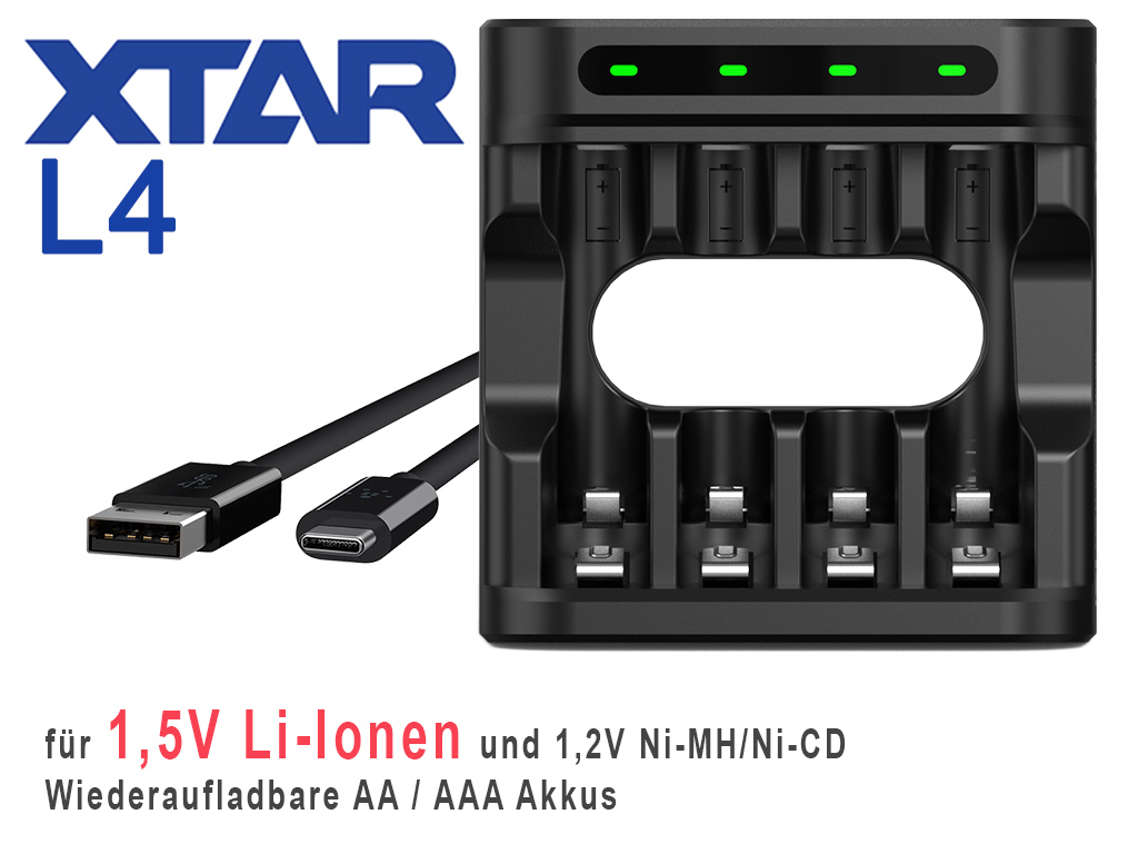 Xtar L4 Ladegerät für 1.5V Li-Ion AA, AAA Akkus