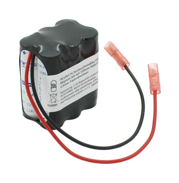 Notleuchtenakku 7.2V 1100mAh, Ni-MH, F2x3 Mignon AA mit 150mm Kabel