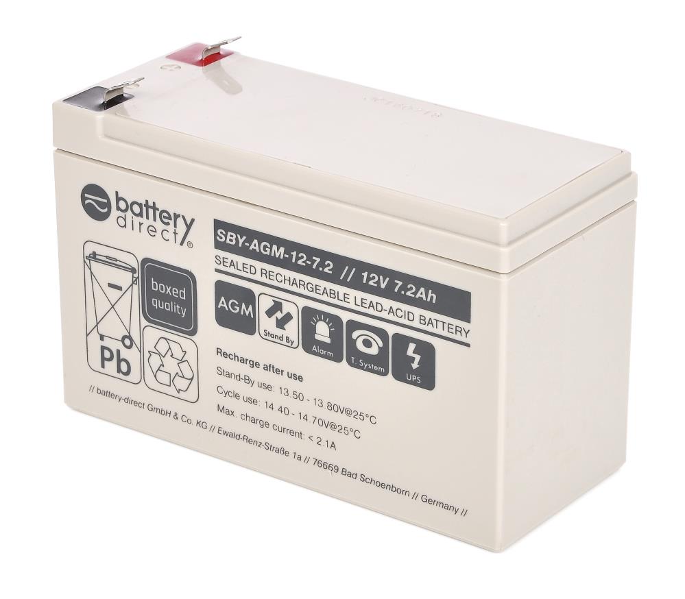 Battery-Direct SBY-AGM-12-7.2, 12V 7.2Ah Blei Gel Akku, wie MP7.2-12, NP7.2-12