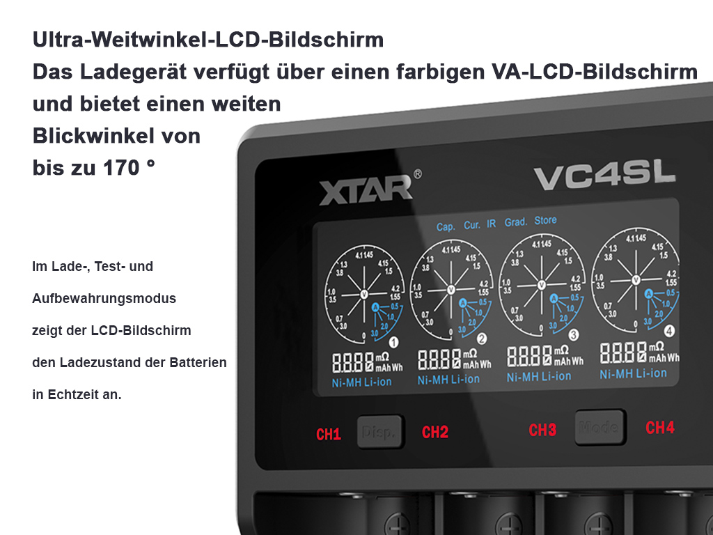 Xtar VC4SL QC Ladegerät für Li-Ion und Ni-MH Akkus