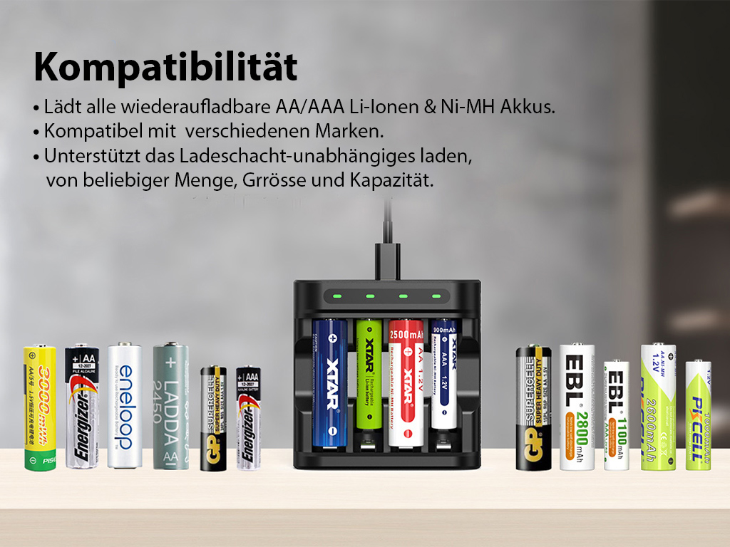 Xtar L4 Ladegerät für 1.5V Li-Ion AA, AAA Akkus