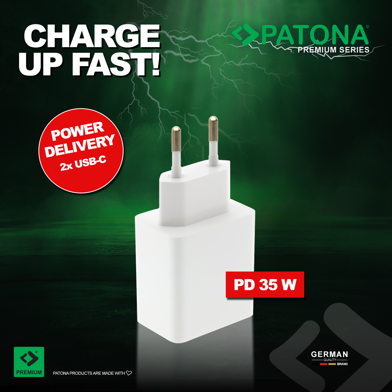 PATONA Premium USB-C Ladegerät, GaN, 35W, 2x USB-C, PD3.0, QC3.0
