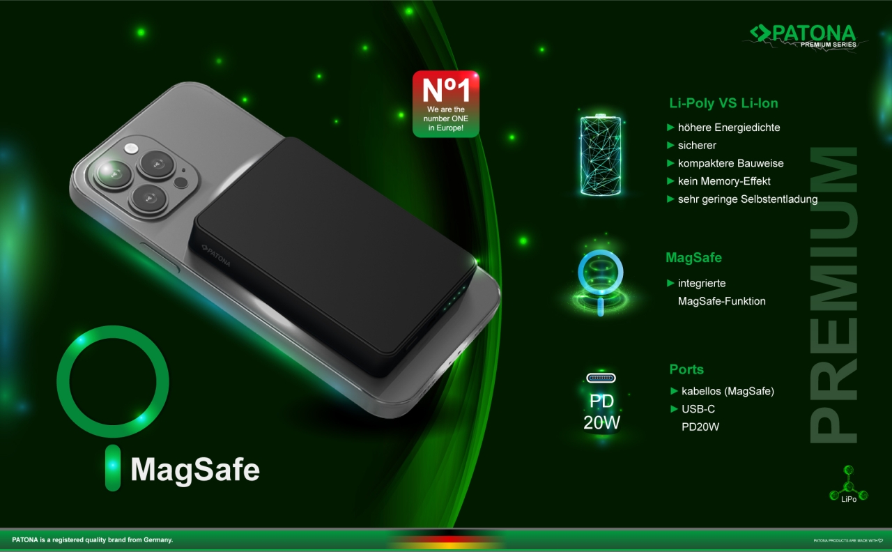 Patona Powerbank Clear 3.0, PD20W, MagSafe, 10000mAh kabellose Ladung