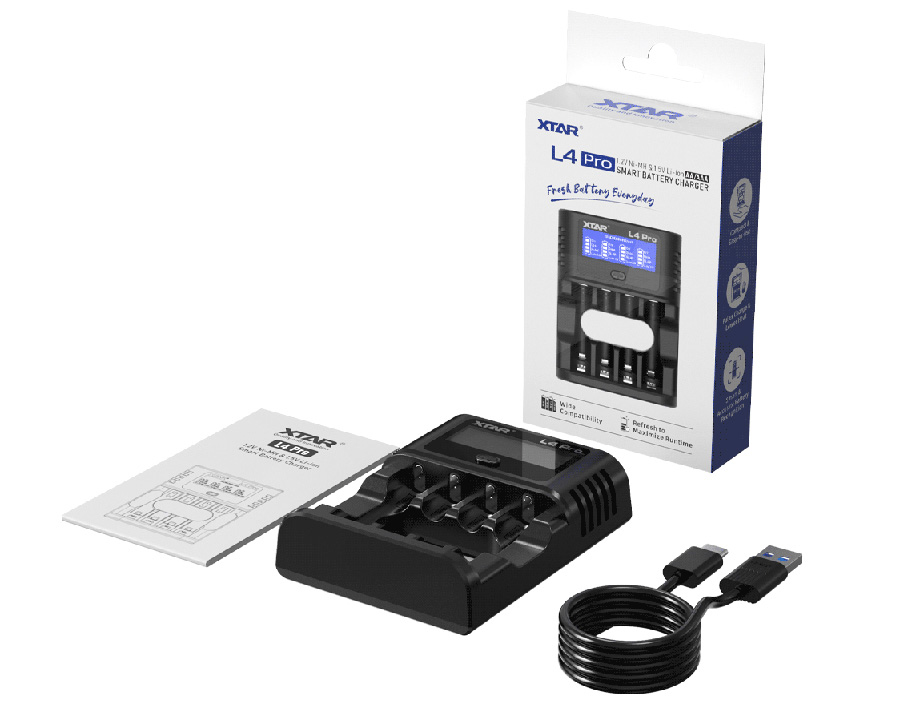 Xtar L4 Pro Ladegerät für 1.5V Li-Ion, 1.2V Ni-MH AA, AAA Akkus