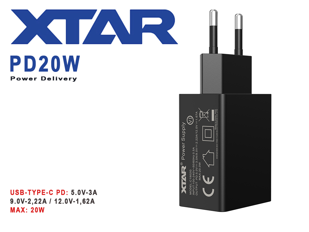Xtar PD20W USB-C Ladegerät, 5V 3A, 9V 2.22A, 12V 1.66A 20W