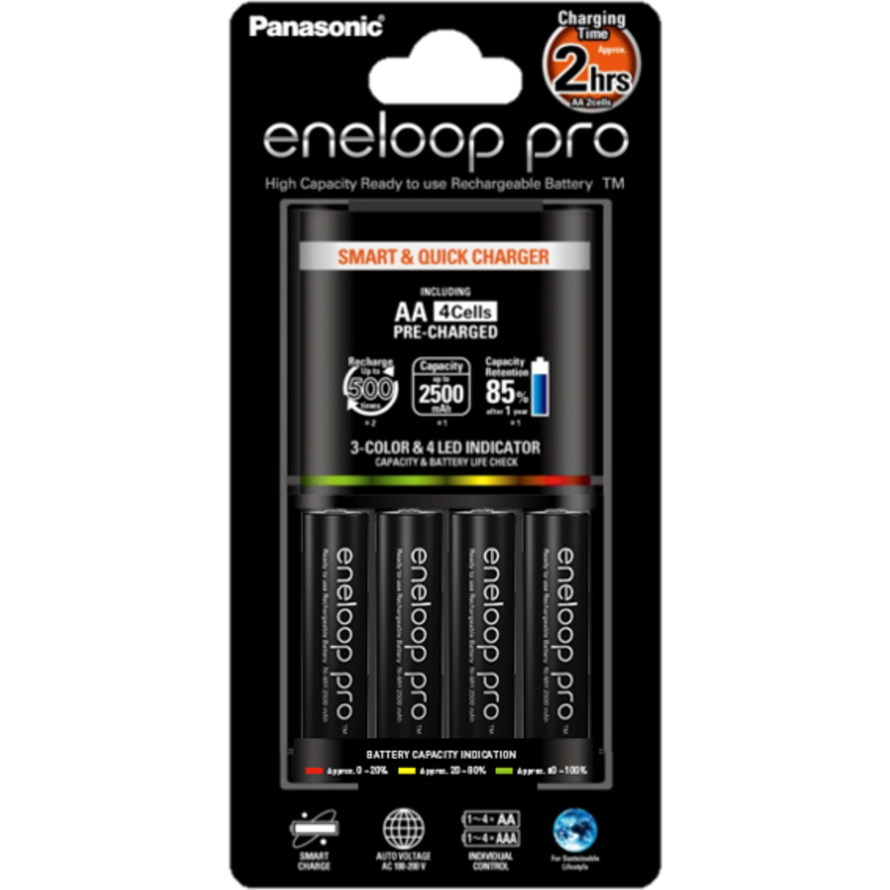 Panasonic Schnell-Ladegerät BQ-CC55 mit 4x Eneloop Pro AA