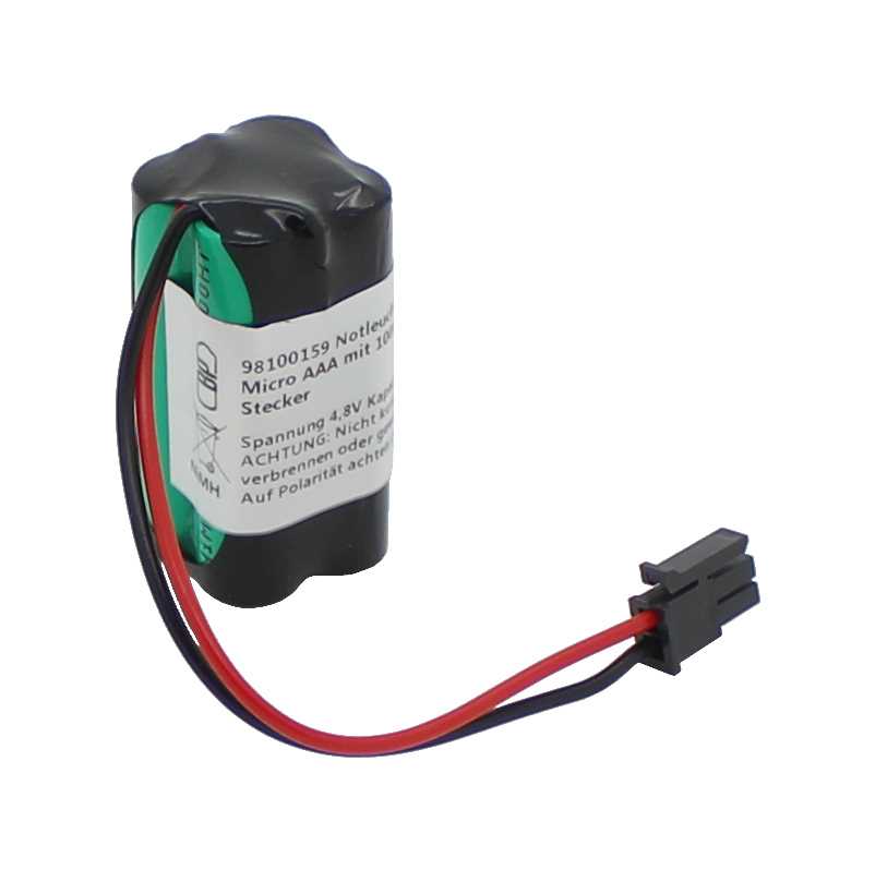 Notleuchtenakku 4.8V 600mAh, Ni-MH, F2x2 Micro AAA mit 100mm Kabel und Stecker