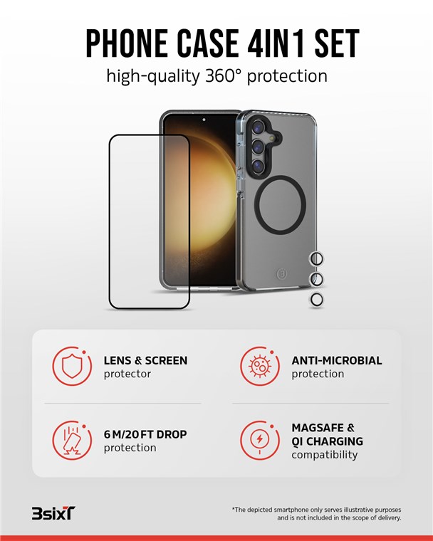 3sixT 4in1 Protection Cover für Samsung Galaxy S24, transparent