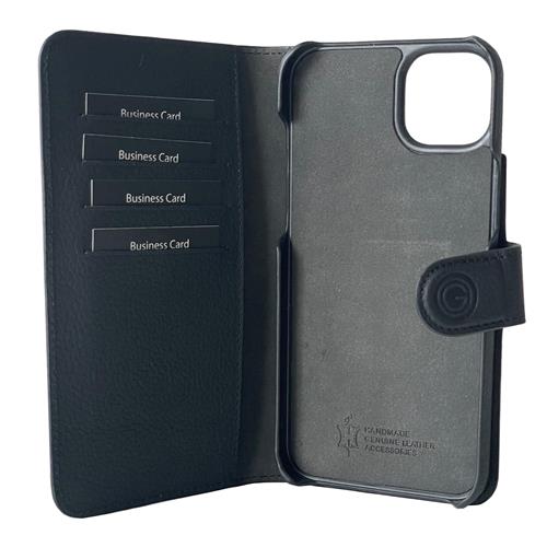 iPhone 15, Joss schwarz, Book-Cover Echtleder