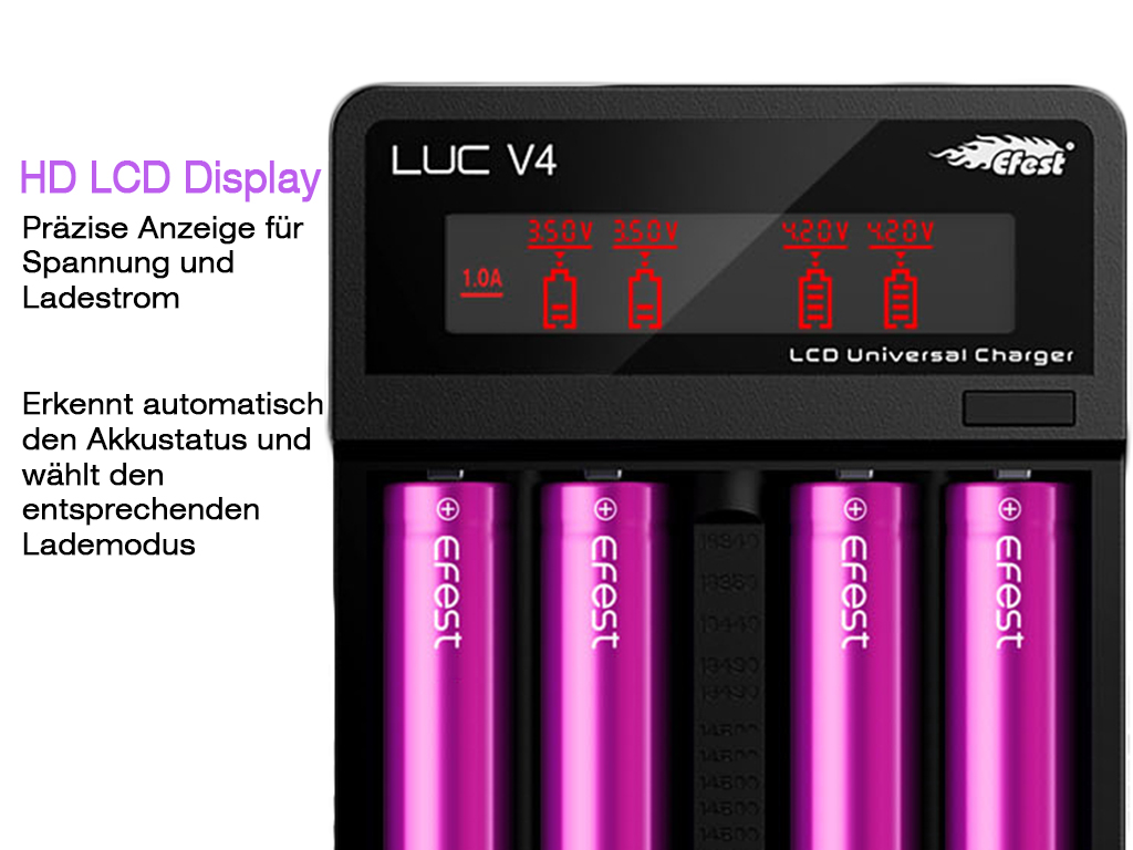 Efest LUC V4 Ladegerät für 3,6V -3,7V Li-Ionen Akkus Neueste Version 2.0