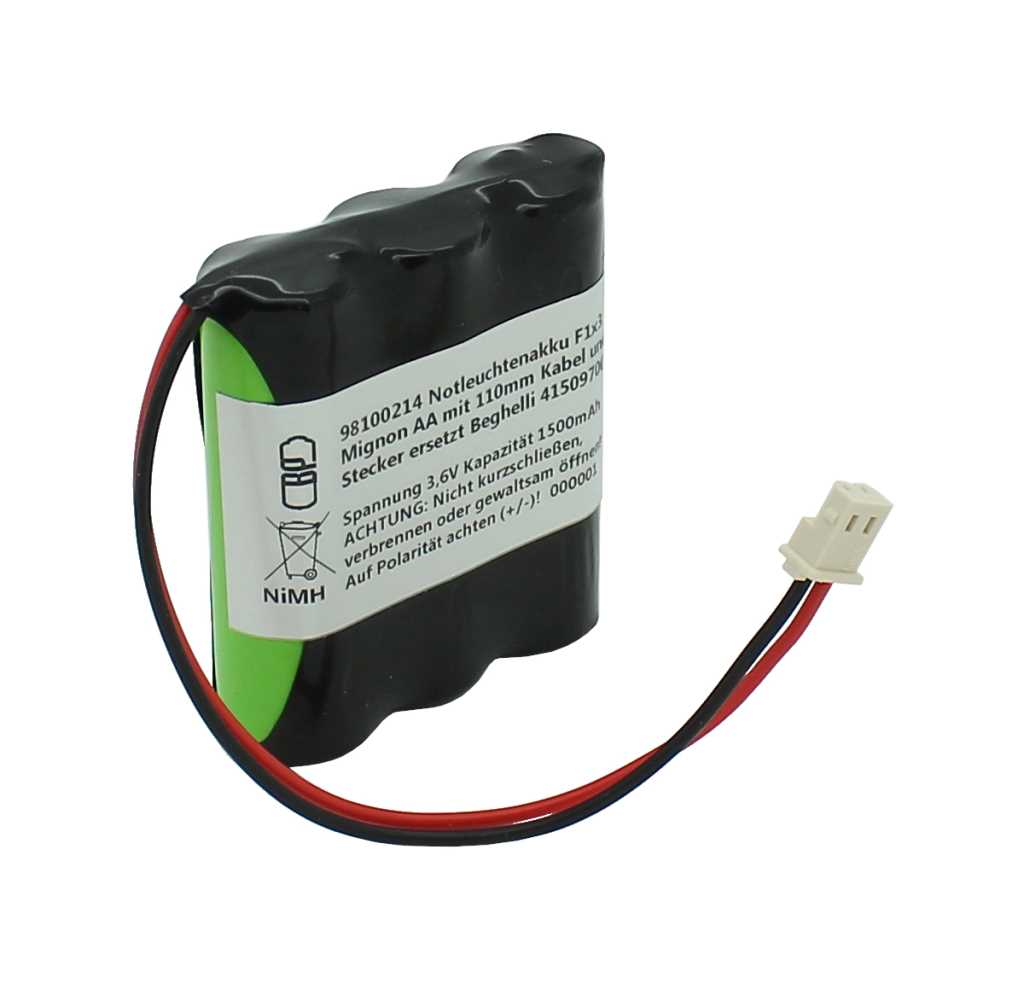 Notleuchtenakku 3.6V, 1500mAh, Ni-MH, F1x3 Mignon AA mit 110mm Kabel