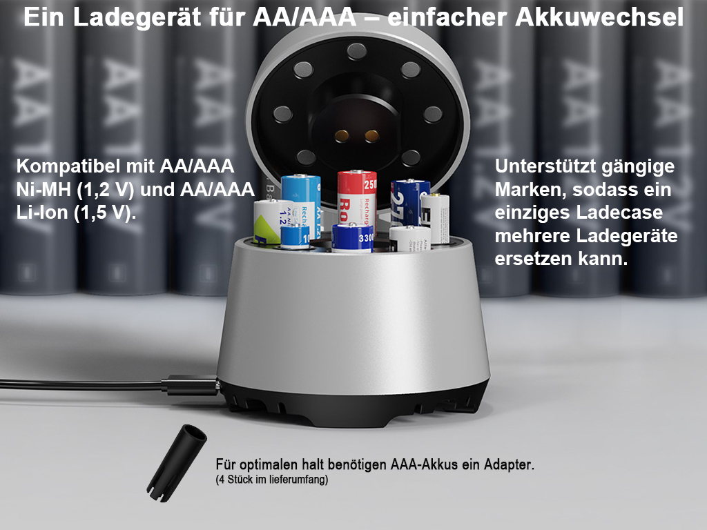 Xtar L8 Box, Ladegerät für AA / AAA Li-Ion 1.5V, Ni-MH 1.2V Akkus