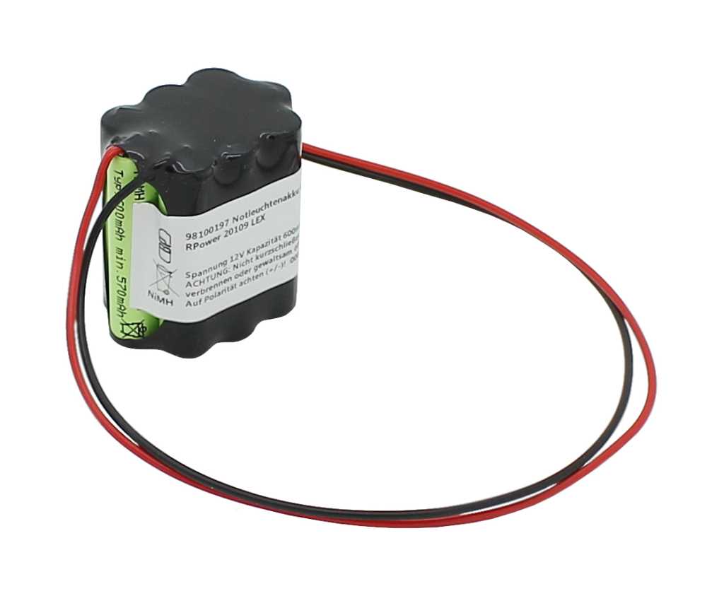 Notleuchtenakku 2.4V 1800mAh, Ni-MH, F1x2 Mignon mit 200mm Kabel, 0.75mm²