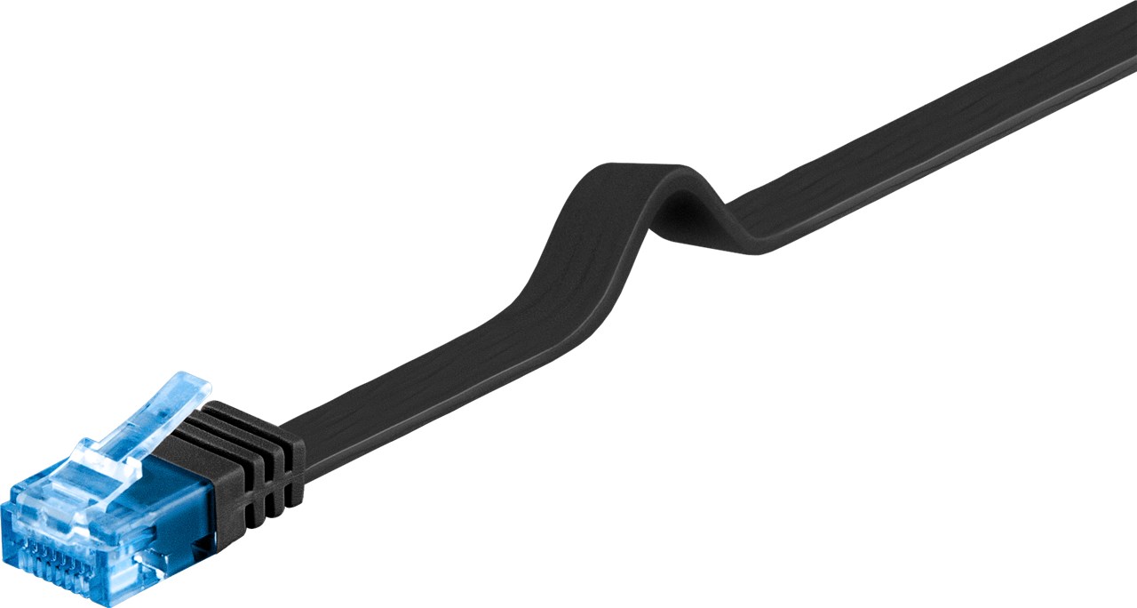 RJ45 Flach-Netzwerkkabel (Patchkabel) Cat 6a U/UTP, 1m Schwarz