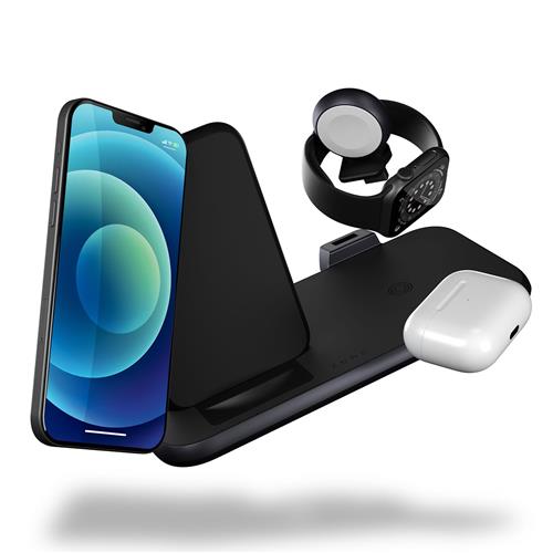 4 in 1 Wireless Charger Aluminium für Iphone und Diverse Geräte, schw.