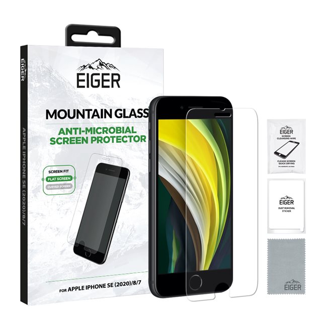 EIGER APPLE IPHONE SE2020/8/7/6S/6, GLAS ANTIBAKTERIELL 2.5D MOUNTAIN GLASS+