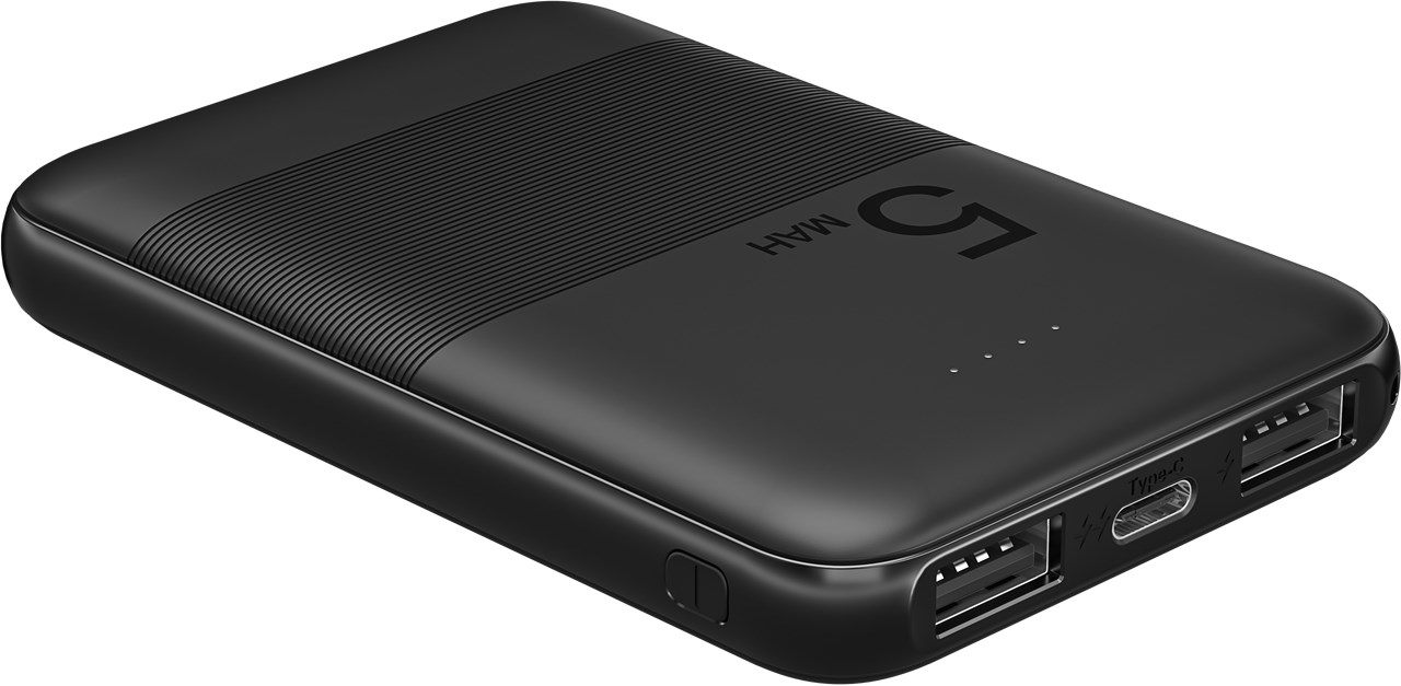 Powerbank kompakt 5000mAh mit USB / USB-C Buchsen für Smartphone