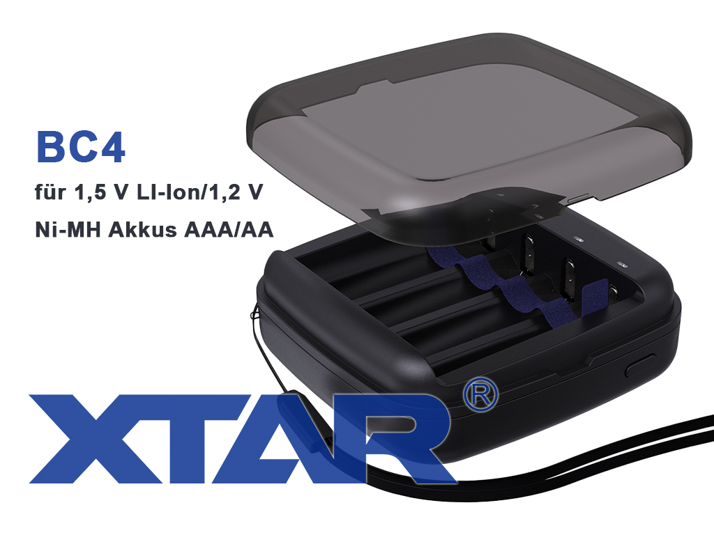 Xtar BC4 Ladegerät für AA, AAA 1.5V Li-Ion Akkus + 4x AA 3300mWh Akkus