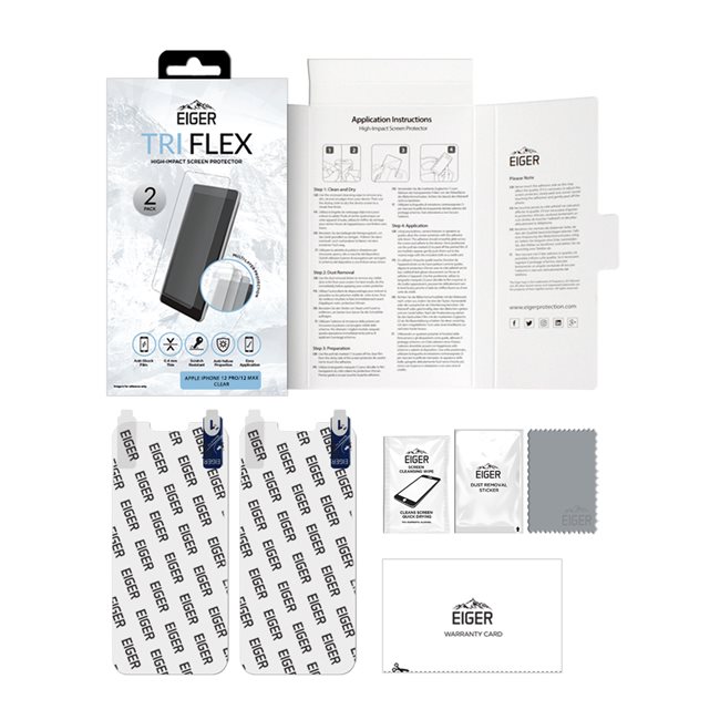 EIGER APPLE IPHONE 12/12 PRO DISPLAY-GLAS (2ER PACK) TRI FLEX HIGH-IMPACT CLEAR