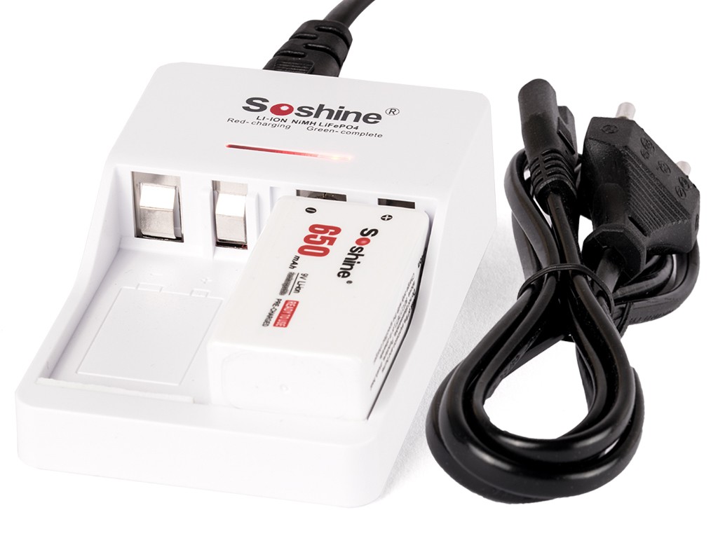 Soshine V1, 9V Block, 6F22, Li-Ion, Ni-MH, LiFePO4 Akku-Ladegerät