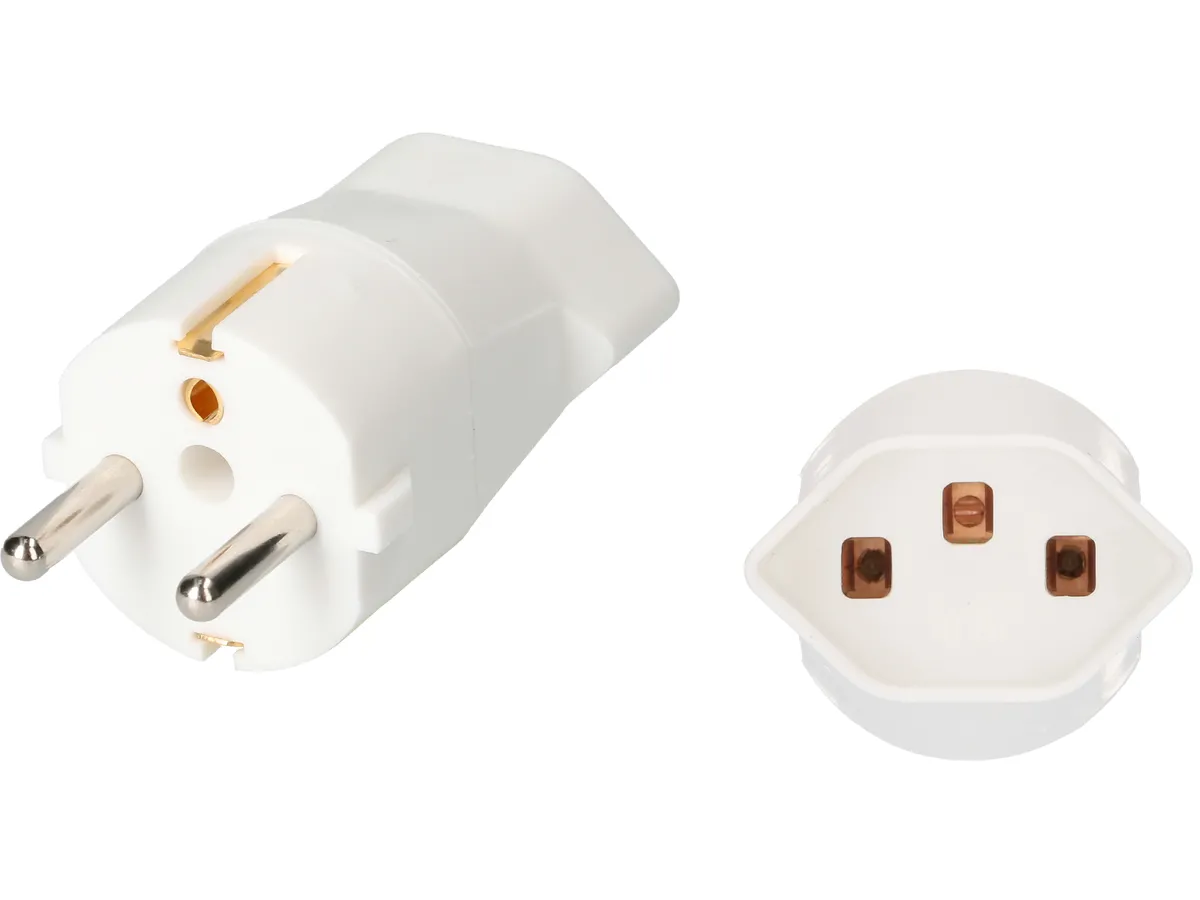 Reise Adapter CH - EU, Schweizer Steckdose Typ J (T23) - DE-Stecker, Typ F, 16A