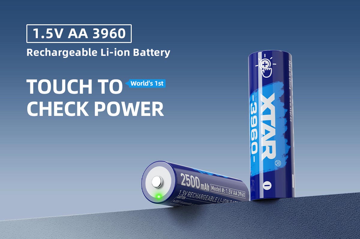 4er Pack Xtar AA 1.5V 3960mWh (2500mAh) Li-Ion, Akkustandsanzeige + Leer-Anzeige