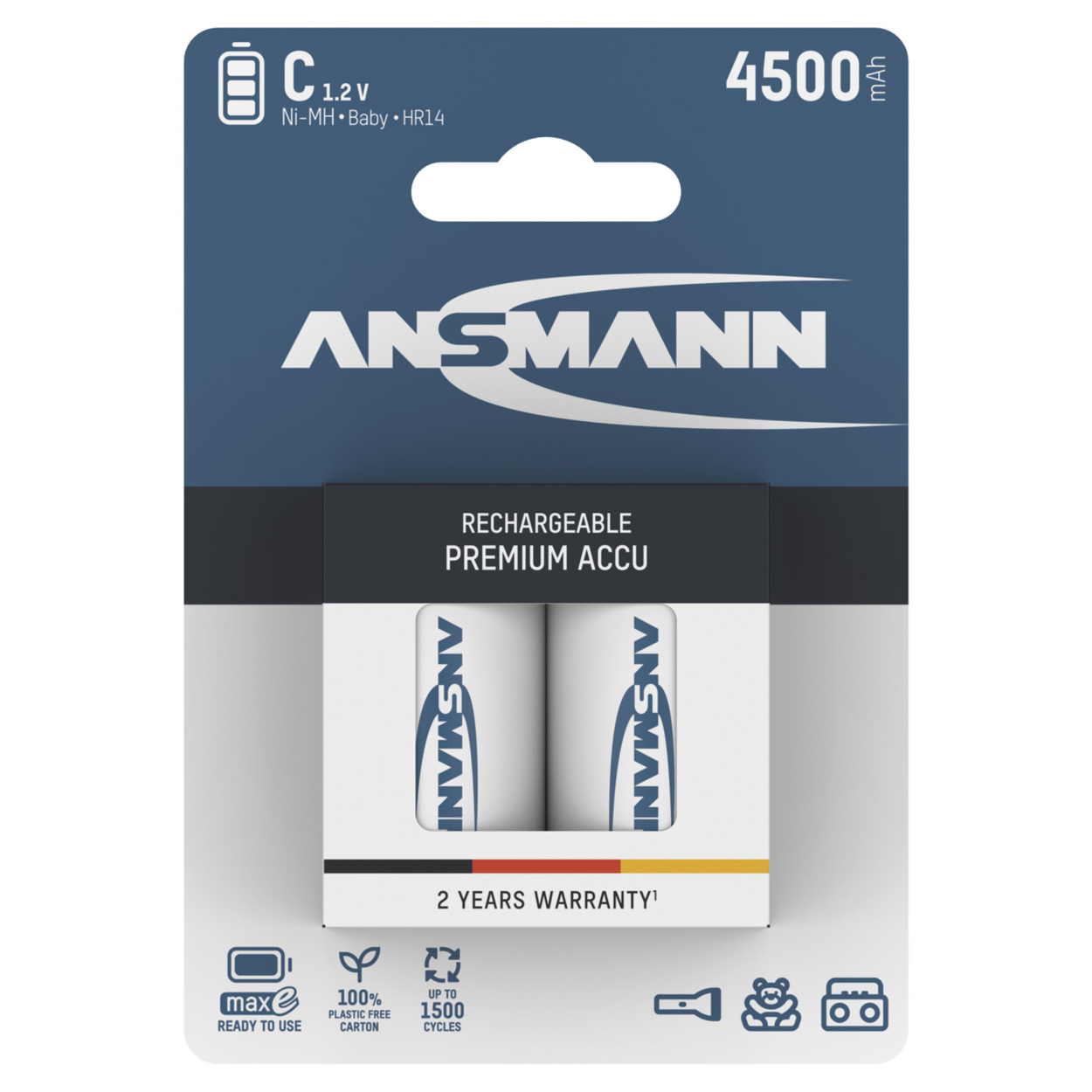 Ansmann maxE A4500C, Baby, C, 1.2V 4500 mAh Ni-MH Akku 2er Pack