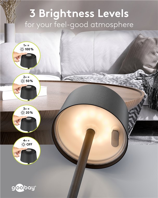 Kabellose LED-Tischleuchte, Grösse S, 25 cm, schwarz