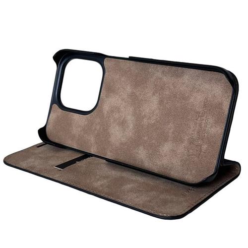 iPhone 15, Marc schwarz, Book-Cover Echtleder