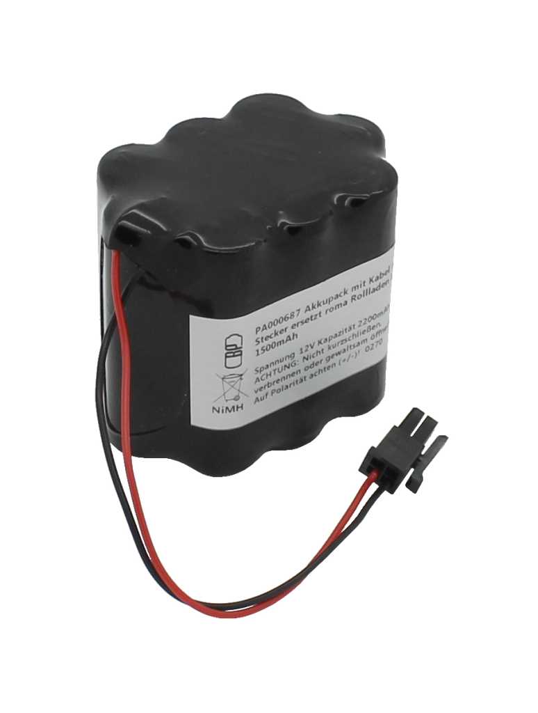Akkupack passend für Roma Rollladen mit 120mm Stecker, 12V 1500mAh