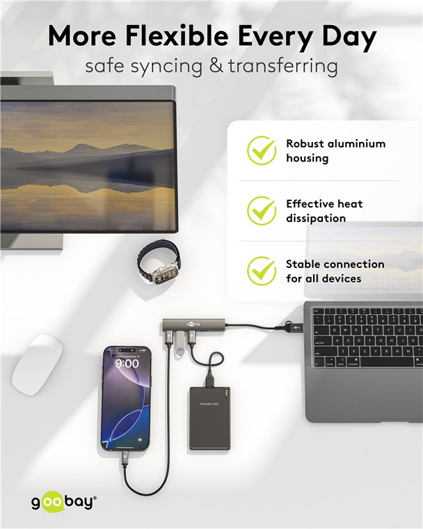 2in1 Slim 4-Port USB-Hub, 5 Gbit/s