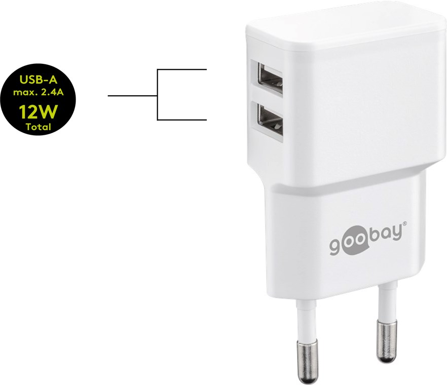 Dual Ladeset 2,4 A - Netzteil mit 2x USB-Buchse und Apple Lightning-Kabel 1m